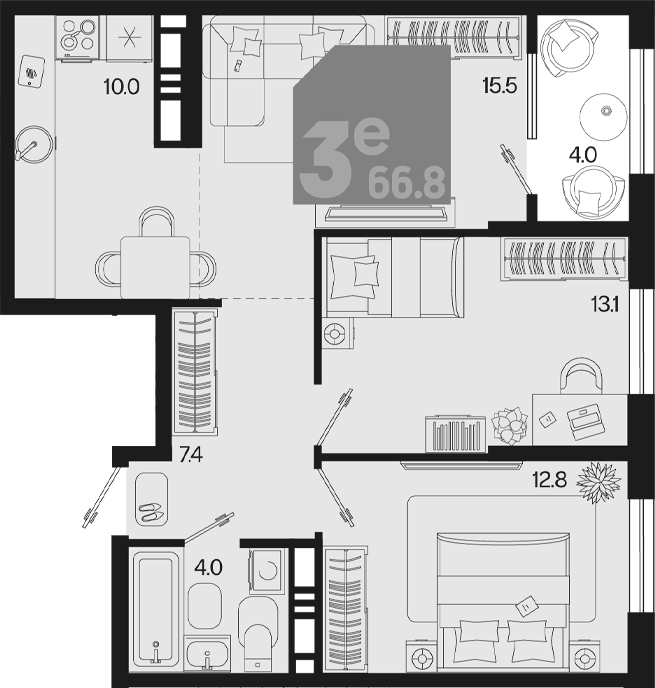 Продается 3-комн. квартира, 62.8 м²