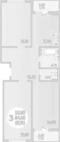 3-комн., 84.5 м², 7/18 этаж, ЖК «Парк у дома»