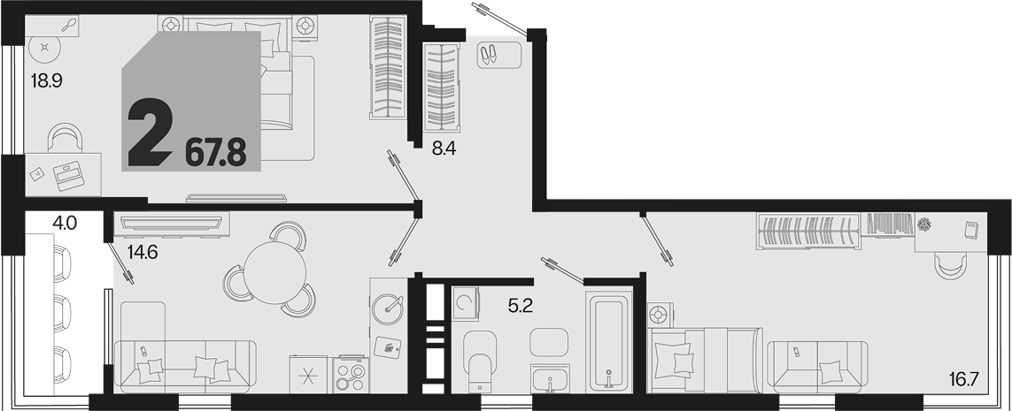 2-комн., 63.8 м², 18/18 этаж, ЖК «Первое место»
