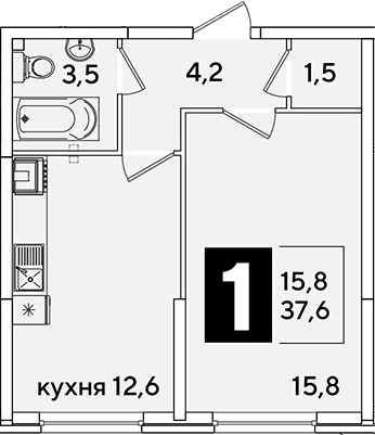 1-комн., 37.6 м², 2/16 этаж, ЖК «Самолет»