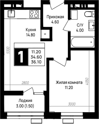 1-комн., 34.6 м², 9/9 этаж, ЖК «На высоком берегу»