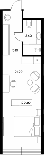 Студия, 29.99 м², 3/6 этаж, ЖК «Гостиничный комплекс Белые ночи»