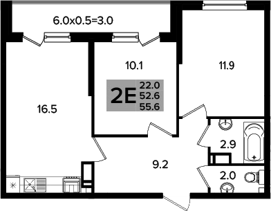 3-комн., 52.6 м², 13/16 этаж, ЖК «Сармат»