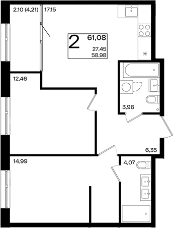 3-комн., 58.98 м², 17/18 этаж, ЖК «Патрики»