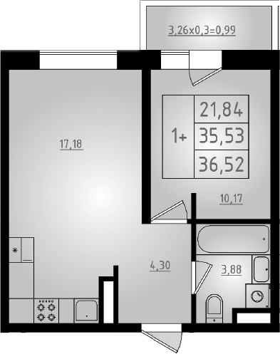 2-комн., 35.53 м², 8/8 этаж, ЖК «Мега 2»