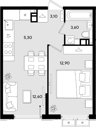 2-комн., 37.5 м², 7/18 этаж, ЖК «Порто-Ново»