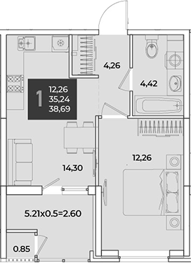 1-комн., 36.09 м², 2/18 этаж, ЖК «Образцово»