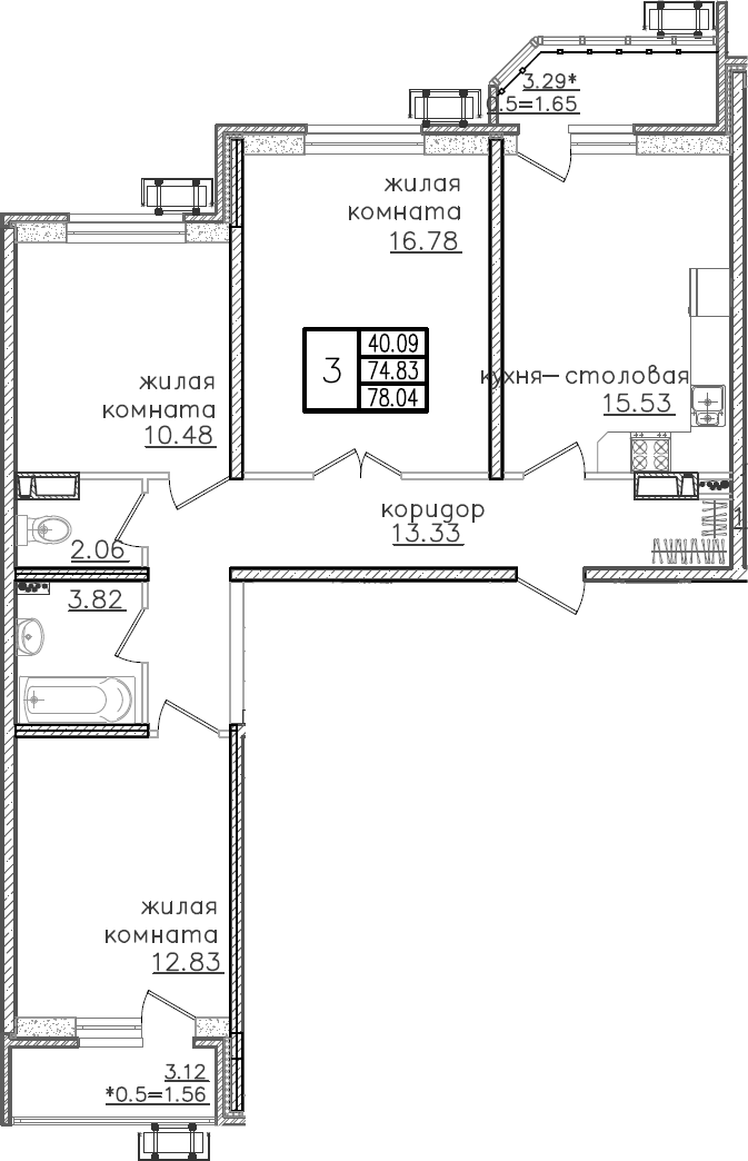 4+ комнаты, 74.83 м², 23/23 этаж, ЖК «Урал»