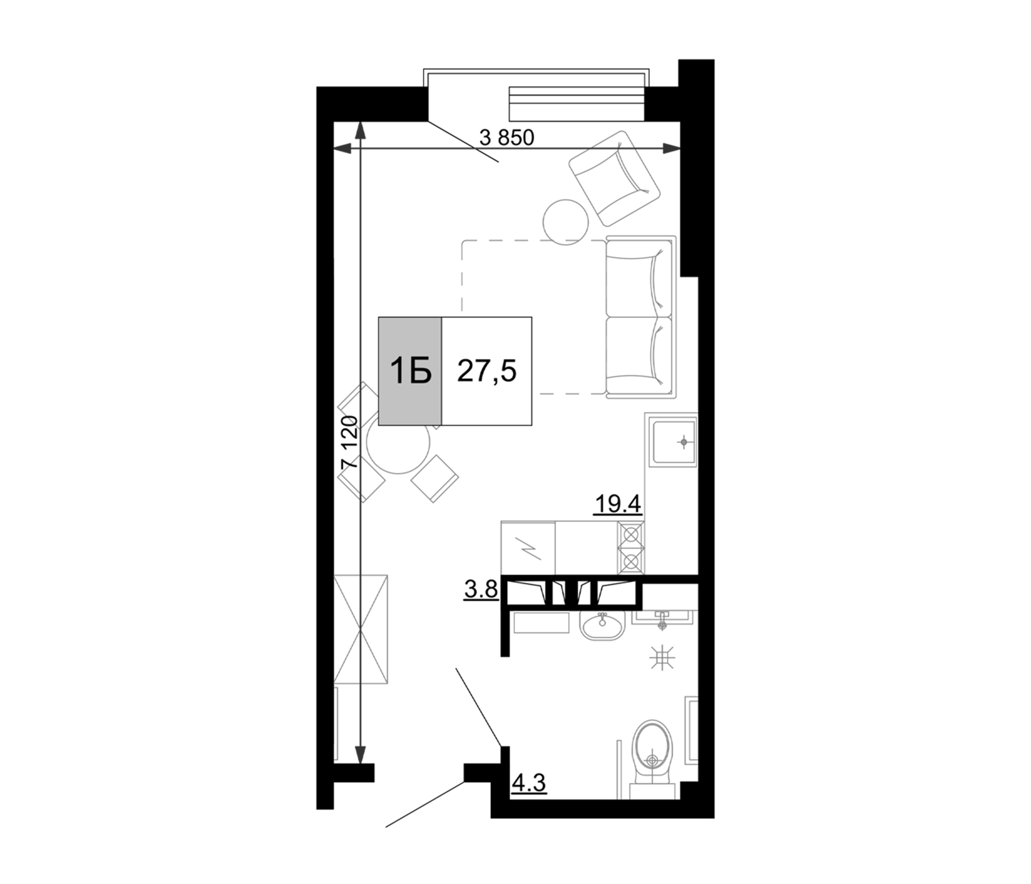 Студия, 27.5 м², 7/9 этаж, ЖК «Гостиничный комплекс Мореград»