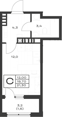 Студия, 19.7 м², 4/4 этаж, ЖК «ЭкоСфера. ГК Во-первых»