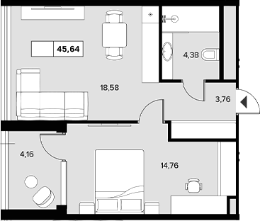 Продается 1-комн. квартира, 41.48 м²