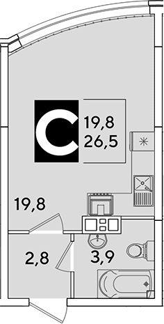 Студия, 26.5 м², 5/16 этаж, ЖК «Самолет»