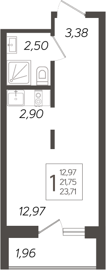 Студия, 21.75 м², 9/19 этаж, ЖК «Кислород»