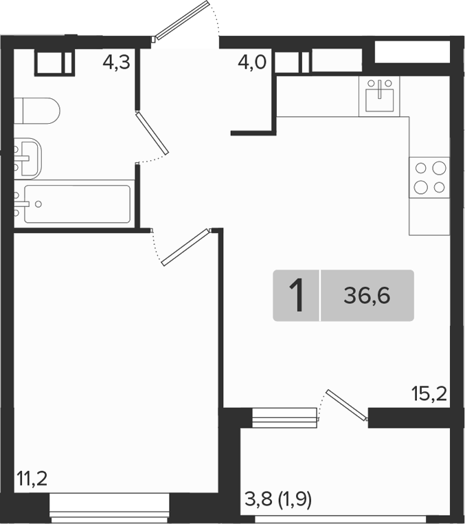 1-комн., 34.7 м², 6/9 этаж, ЖК «Эрмитаж»