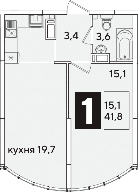 2-комн., 41.8 м², 16/16 этаж, ЖК «Самолет»