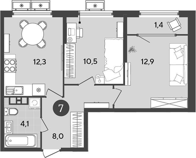 2-комн., 47.8 м², 9/9 этаж, ЖК «Порто-Ново»