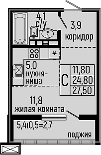 Студия, 24.8 м², 11/11 этаж, ЖК «Звезды»