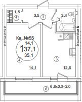 Продается 1-комн. квартира, 35.1 м²