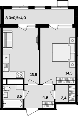 1-комн., 39.1 м², 10/16 этаж, ЖК «МегаСити»