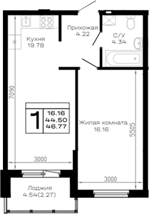 Продается 1-комн. квартира, 44.5 м²