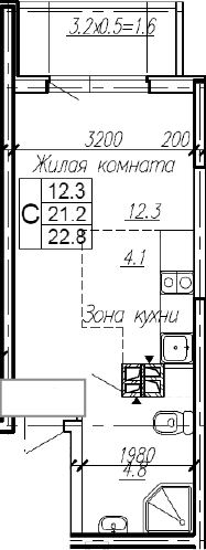 Студия, 21.2 м², 1/4 этаж, ЖК «Эво»