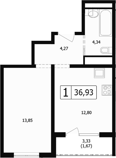 Продается 1-комн. квартира, 33.53 м²