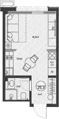 Студия, 25.3 м², 7/7 этаж, ЖК «Оливия»