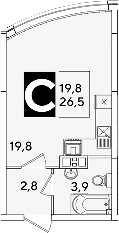 Студия, 26.5 м², 6/16 этаж, ЖК «Самолет»