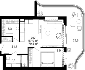 1-комн., 57 м², 2/6 этаж, ЖК «Benefit Sea Breeze Sochi»