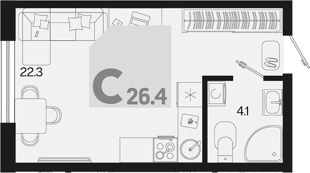 Студия, 26.4 м², 2/9 этаж, ЖК «Первое место»