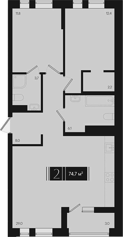 2-комн., 73.2 м², 4/18 этаж, ЖК «Эрмитаж»