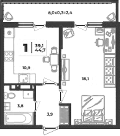 1-комн., 36.7 м², 4/9 этаж, ЖК «Лето»