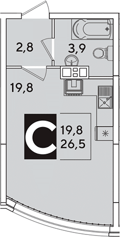 Студия, 26.5 м², 3/16 этаж, ЖК «Самолет»