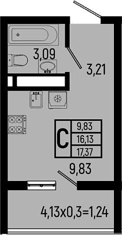 Студия, 16.13 м², 9/9 этаж, ЖК «Ботаника Хиллс»