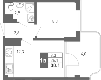 2-комн., 25.5 м², 2/3 этаж, ЖК «Монако»