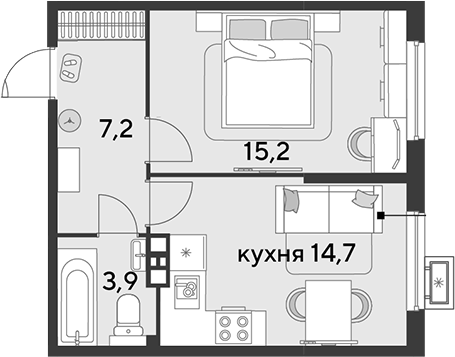 1-комн., 41 м², 3/9 этаж, ЖК «Парк Победы»