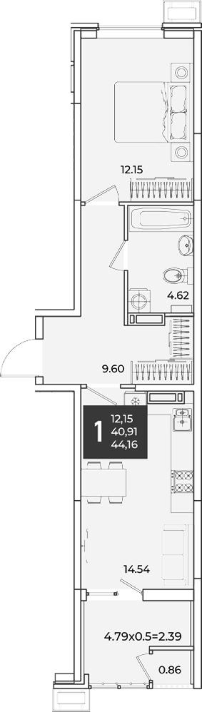 1-комн., 40.91 м², 18/18 этаж, ЖК «Образцово»