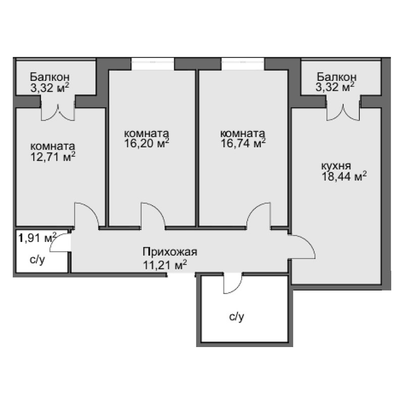 3-комн., 78.53 м², 7/8 этаж, ЖК «Центральный двор»