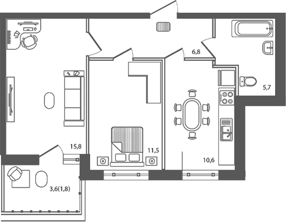 2-комн., 50.4 м², 5/9 этаж, ЖК «Сиреневый бульвар»