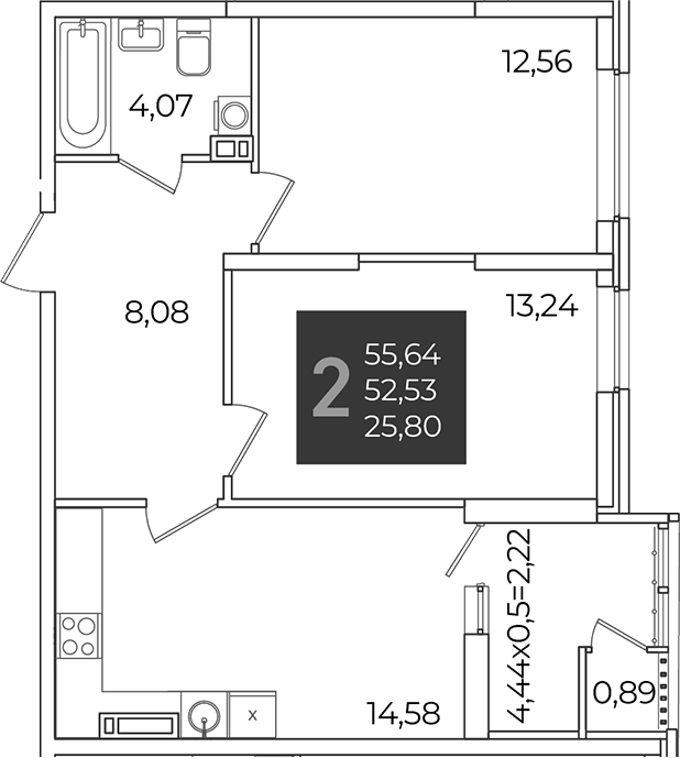2-комн., 52.53 м², 9/21 этаж, ЖК «Образцово»