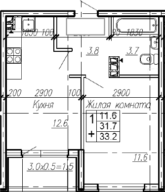 1-комн., 31.7 м², 3/4 этаж, ЖК «Эво»