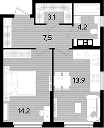1-комн., 42.9 м², 6/16 этаж, ЖК «DОГМА ПАРК»