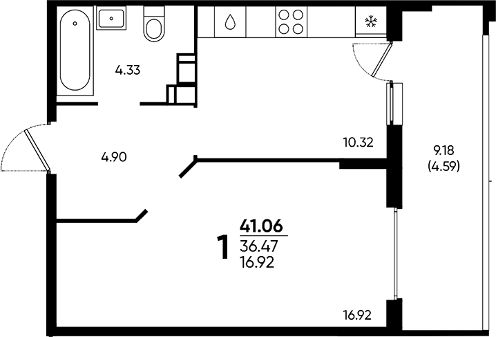1-комн., 36.47 м², 13/22 этаж, ЖК «Достояние»