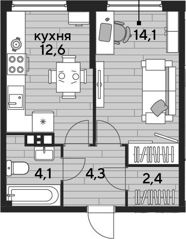 1-комн., 37.5 м², 4/19 этаж, ЖК «DОГМА ПАРК»
