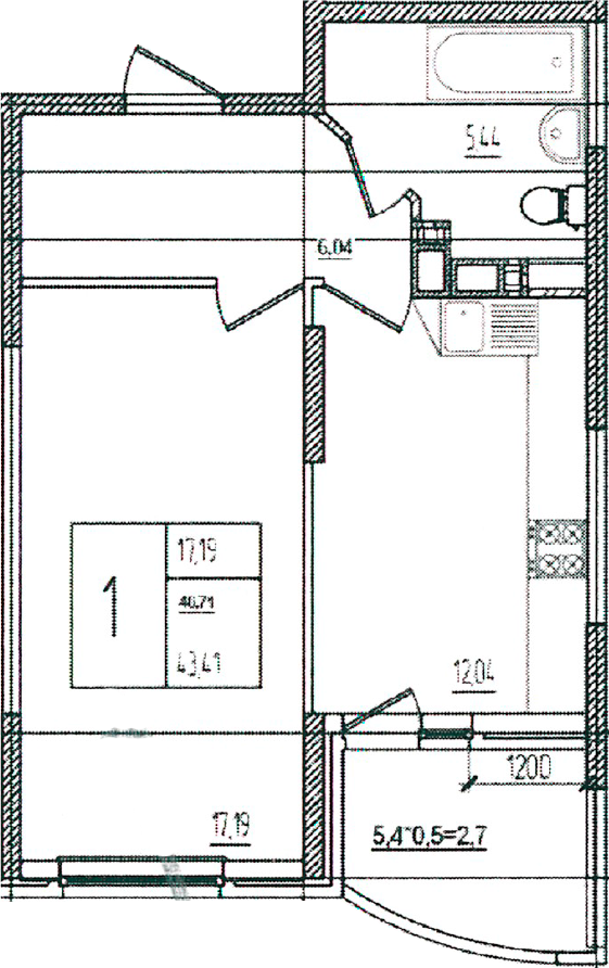 1-комн., 40.71 м², 11/16 этаж, ЖК «Хорошая Погода»