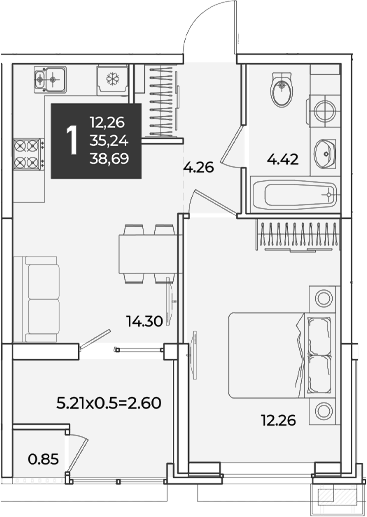 Продается 1-комн. квартира, 35.24 м²