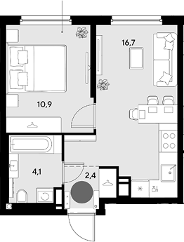 2-комн., 34.1 м², 9/9 этаж, ЖК «Грейд»