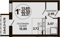 Студия, 22.59 м², 2/24 этаж, ЖК «Гулливер»
