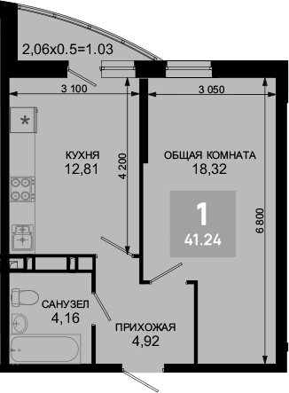 1-комн., 40.21 м², 2/19 этаж, ЖК «Лучший»