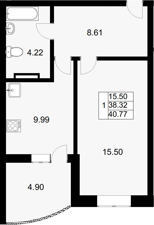 Продается 1-комн. квартира, 39.95 м²